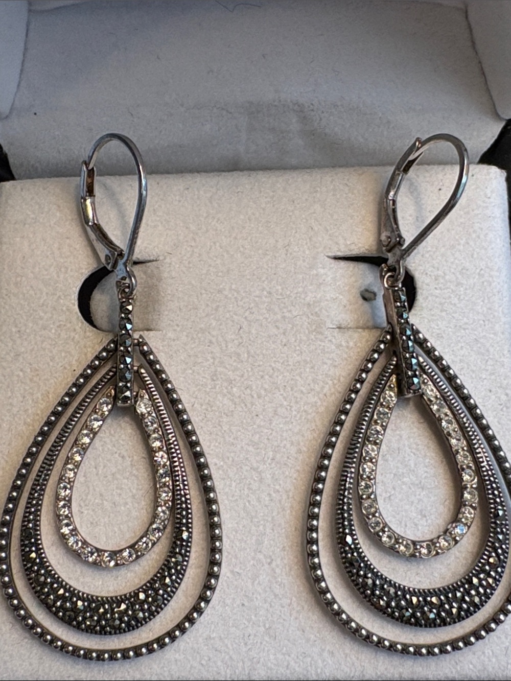 Judith Jack Orbital Triple Teardrop Hoop Marcasite and Crystal Earrings